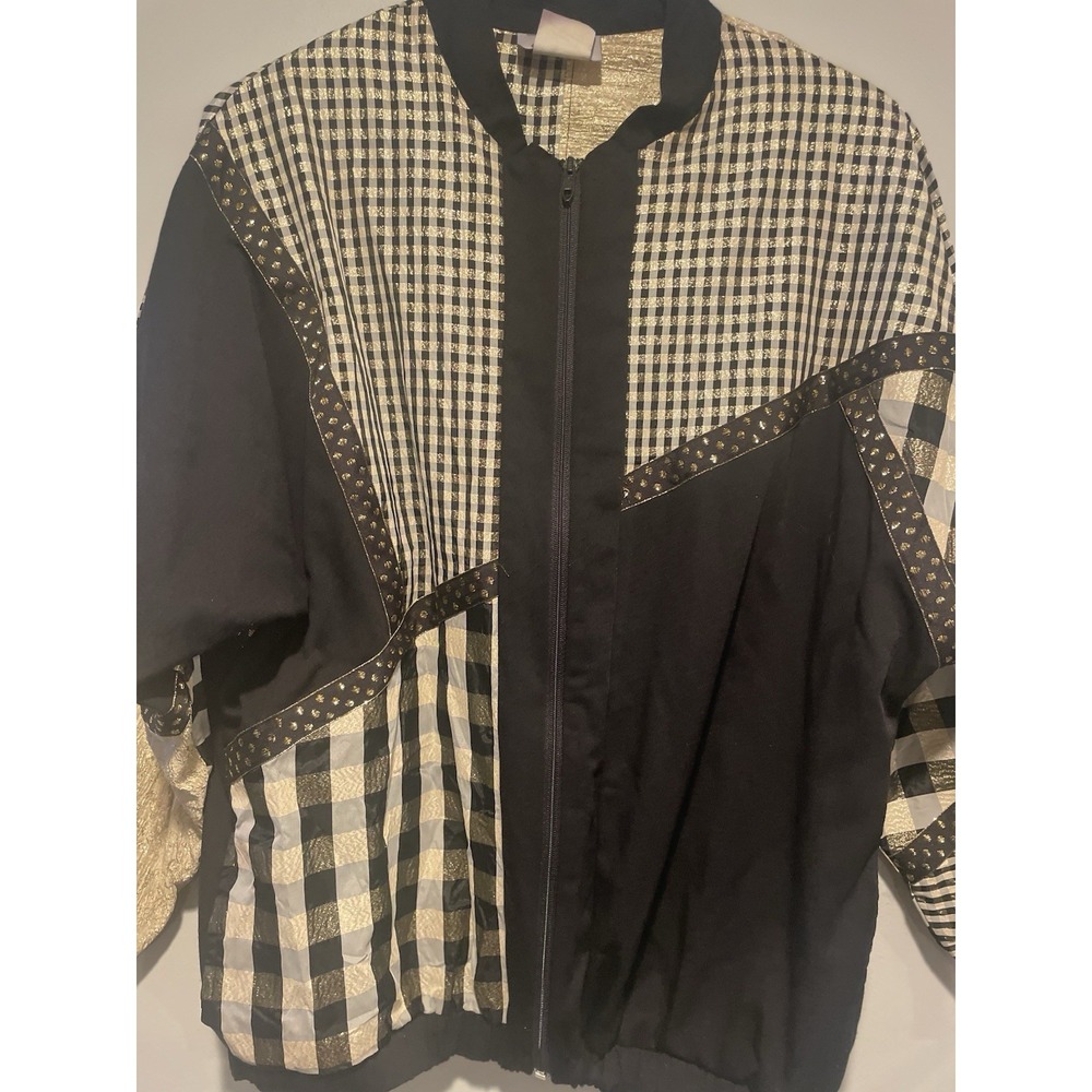 Vintage Southern Stitches Womens M Windbreaker 80's Jacket Abstract Gold Black
